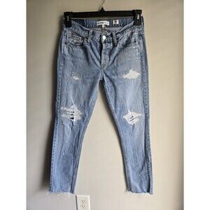 RE/Done Women's Size 26 Low Rise Skinny Light Wash Distressed Raw Hem